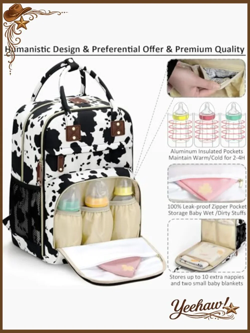 Diaper Bag Backpack with Changing Pad, Insulated Pockets, Waterproof, 23L,
